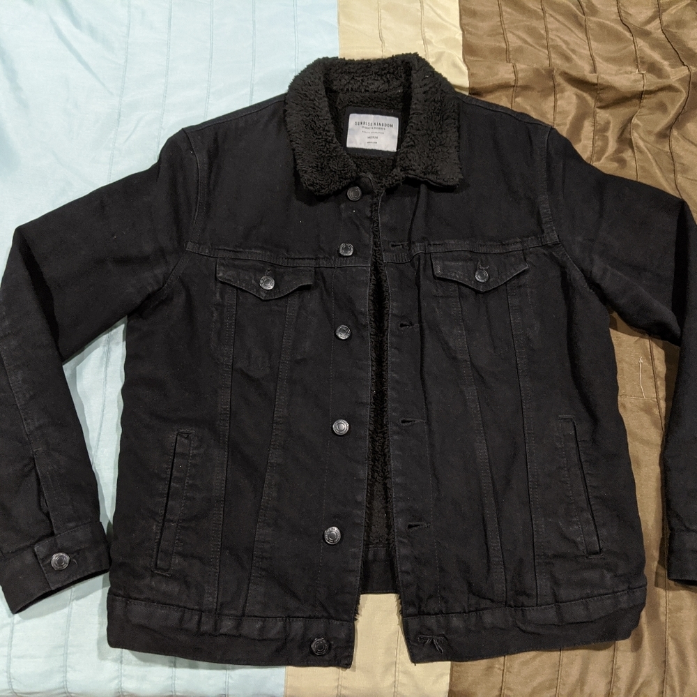 Wool-Lined Collared Denim Jacket
